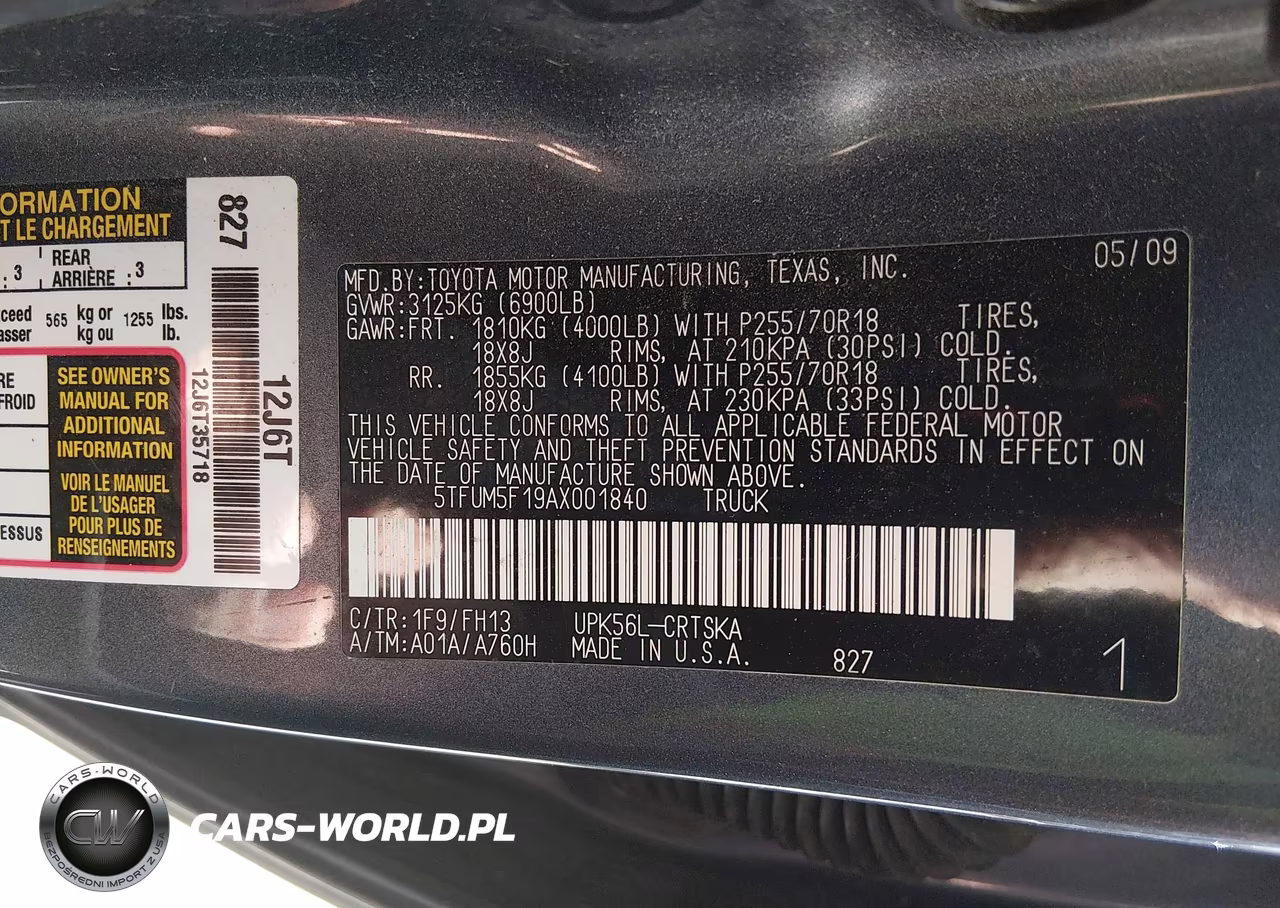 2010 Toyota Tundra Grade 4.6L V8 VIN:5TFUM5F19AX001840 - 9