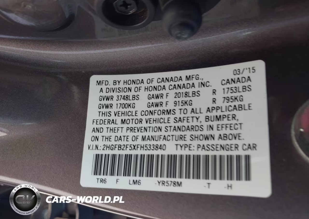 2015 Honda Civic Lx VIN:2HGFB2F5XFH533840 - 9