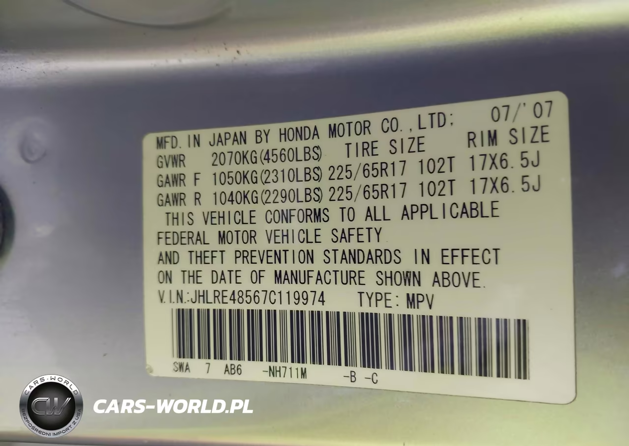 2007 Honda Cr-V Ex VIN:JHLRE48567C119974 - 9