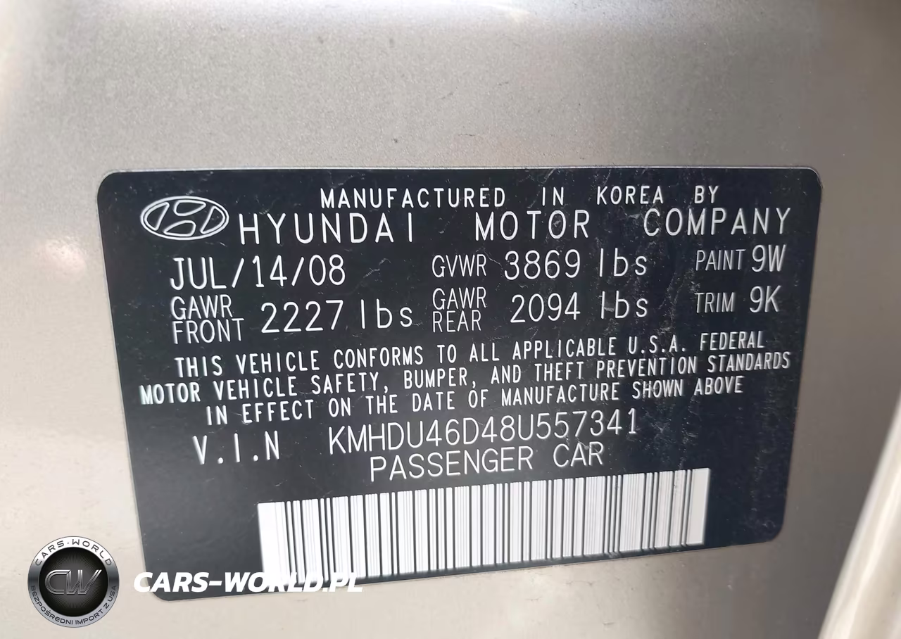 2008 Hyundai Elantra Gls-Se VIN:KMHDU46D48U557341 - 9