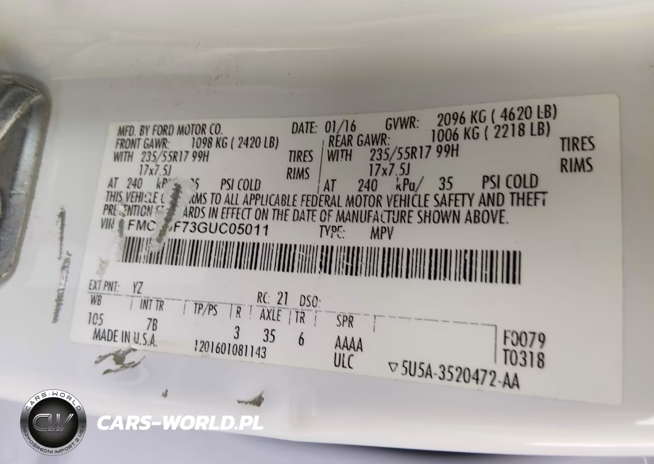 2016 Ford Escape S VIN:1FMCU0F73GUC05011 - 9