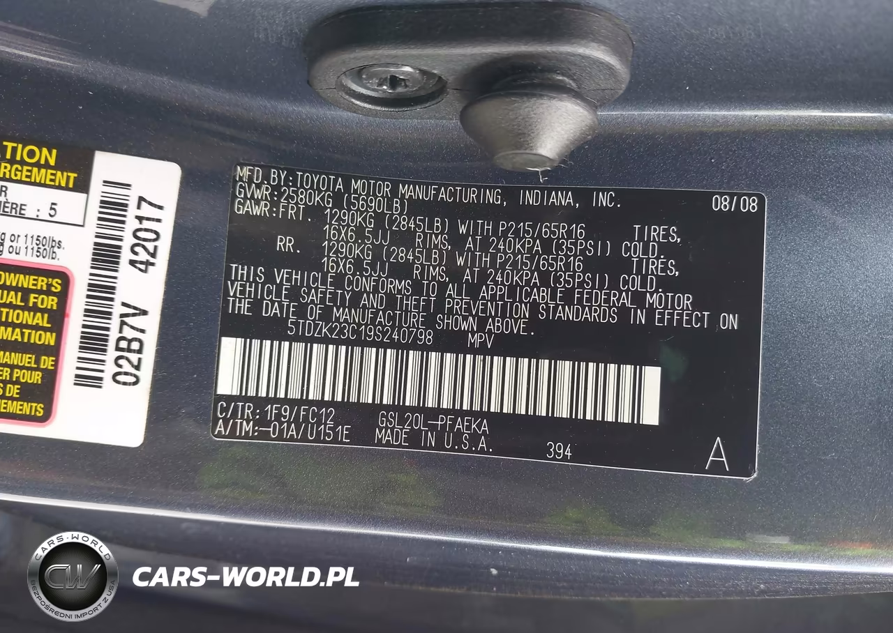 2009 Toyota Sienna Le VIN:5TDZK23C19S240798 - 9