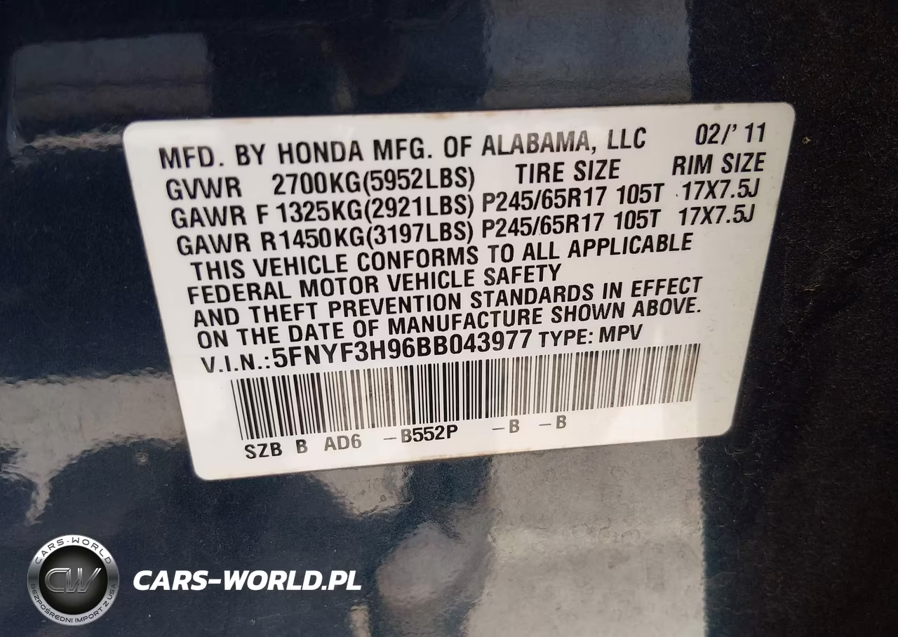 2011 Honda Pilot Touring VIN:5FNYF3H96BB043977 - 9