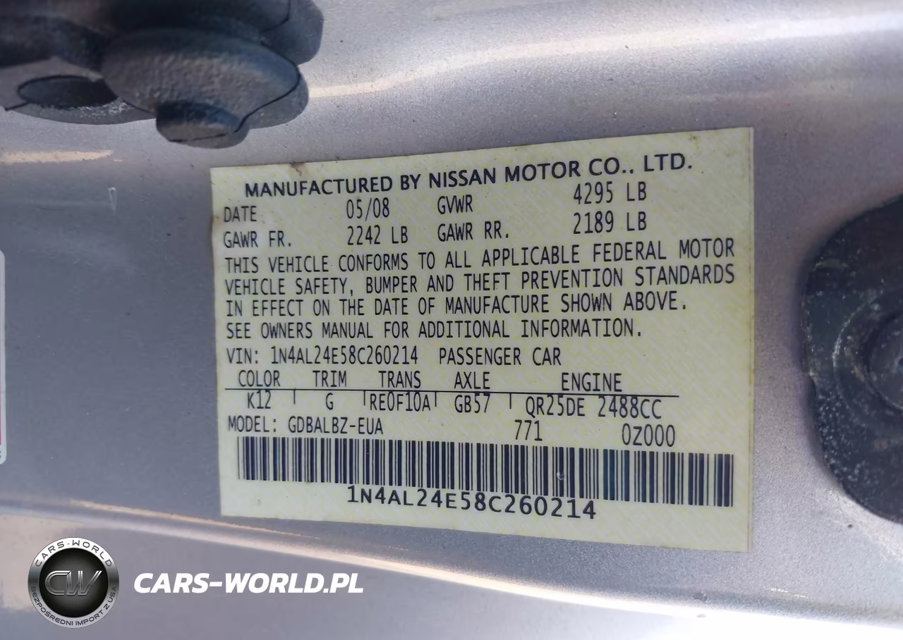 2008 Nissan Altima 2.5 S VIN:1N4AL24E58C260214 - 9