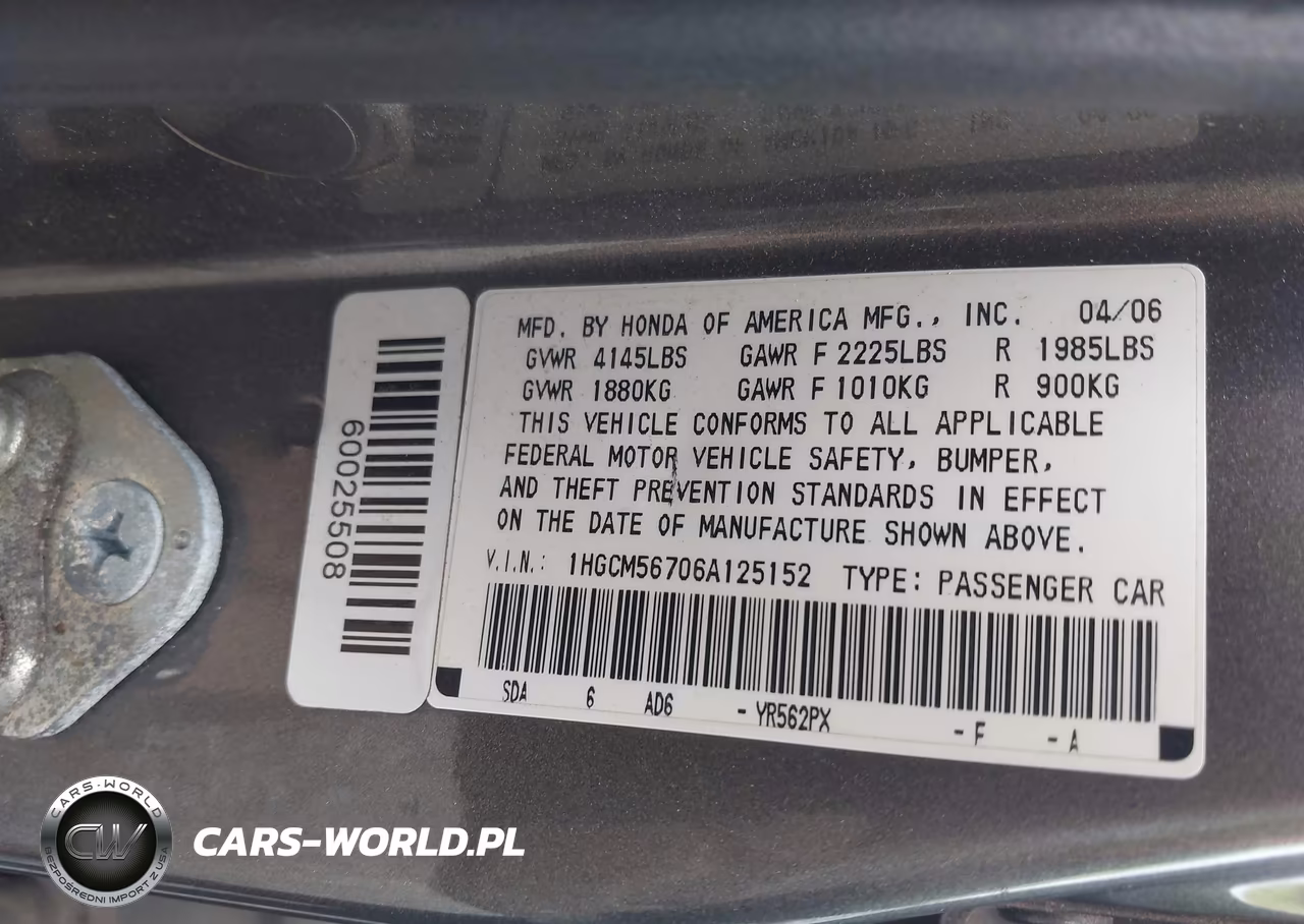 2006 Honda Accord 2.4 Ex VIN:1HGCM56706A125152 - 9