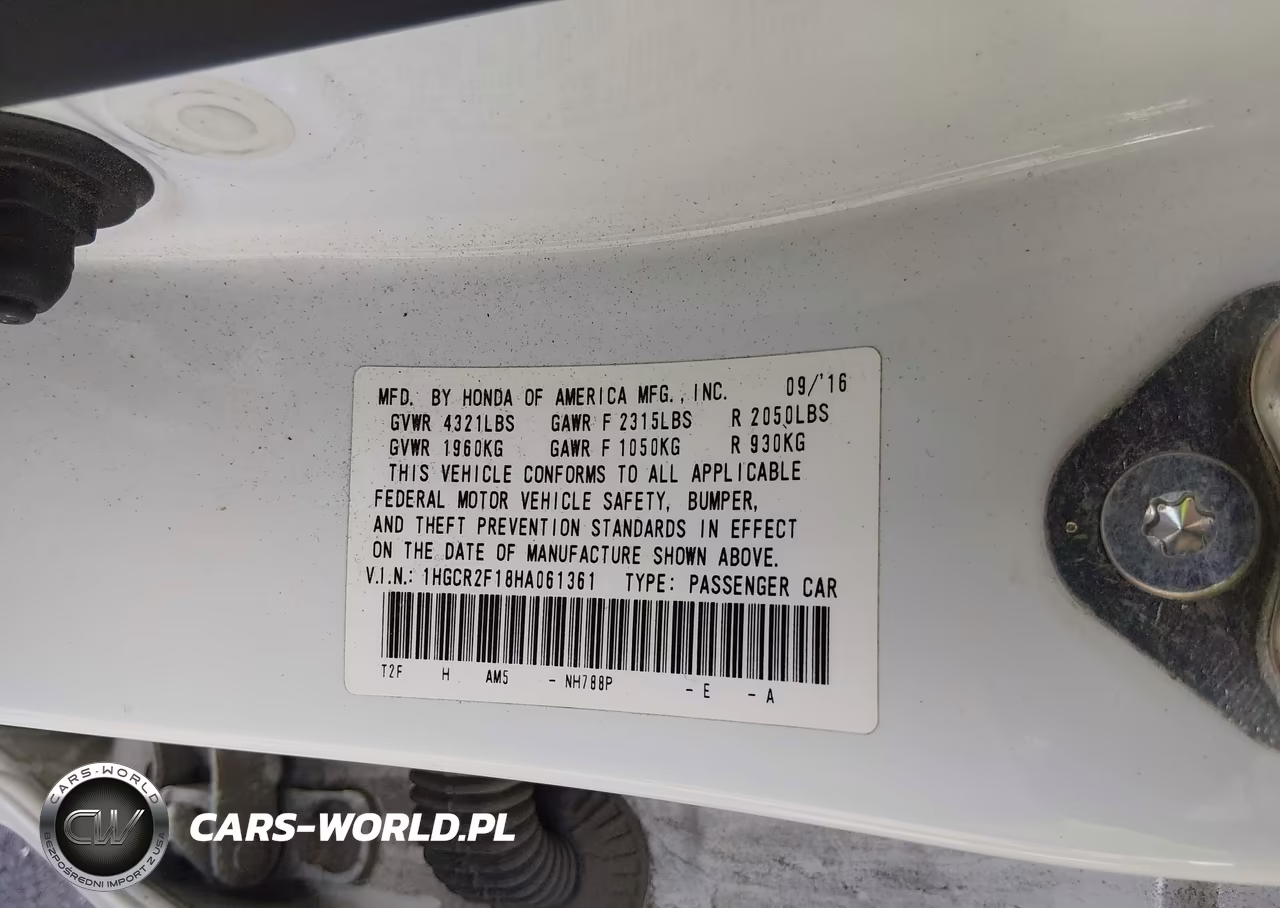 2017 Honda Accord Sport Se VIN:1HGCR2F18HA061361 - 9