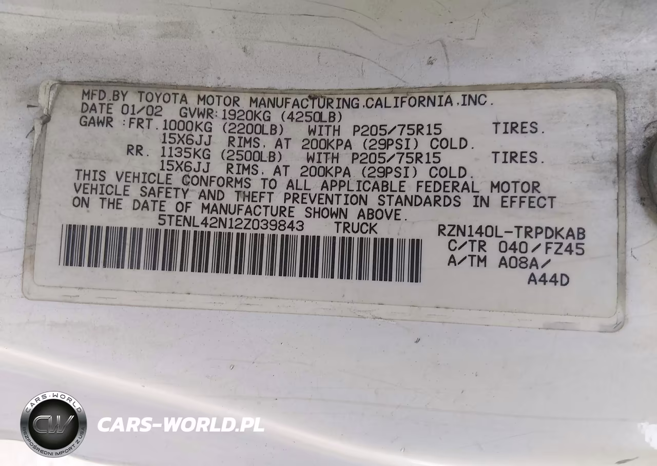 2002 Toyota Tacoma VIN:5TENL42N12Z039843 - 9