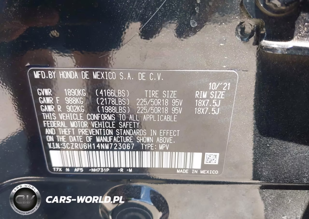 2022 Honda Hr-V Awd Sport VIN:3CZRU6H14NM723067 - 9