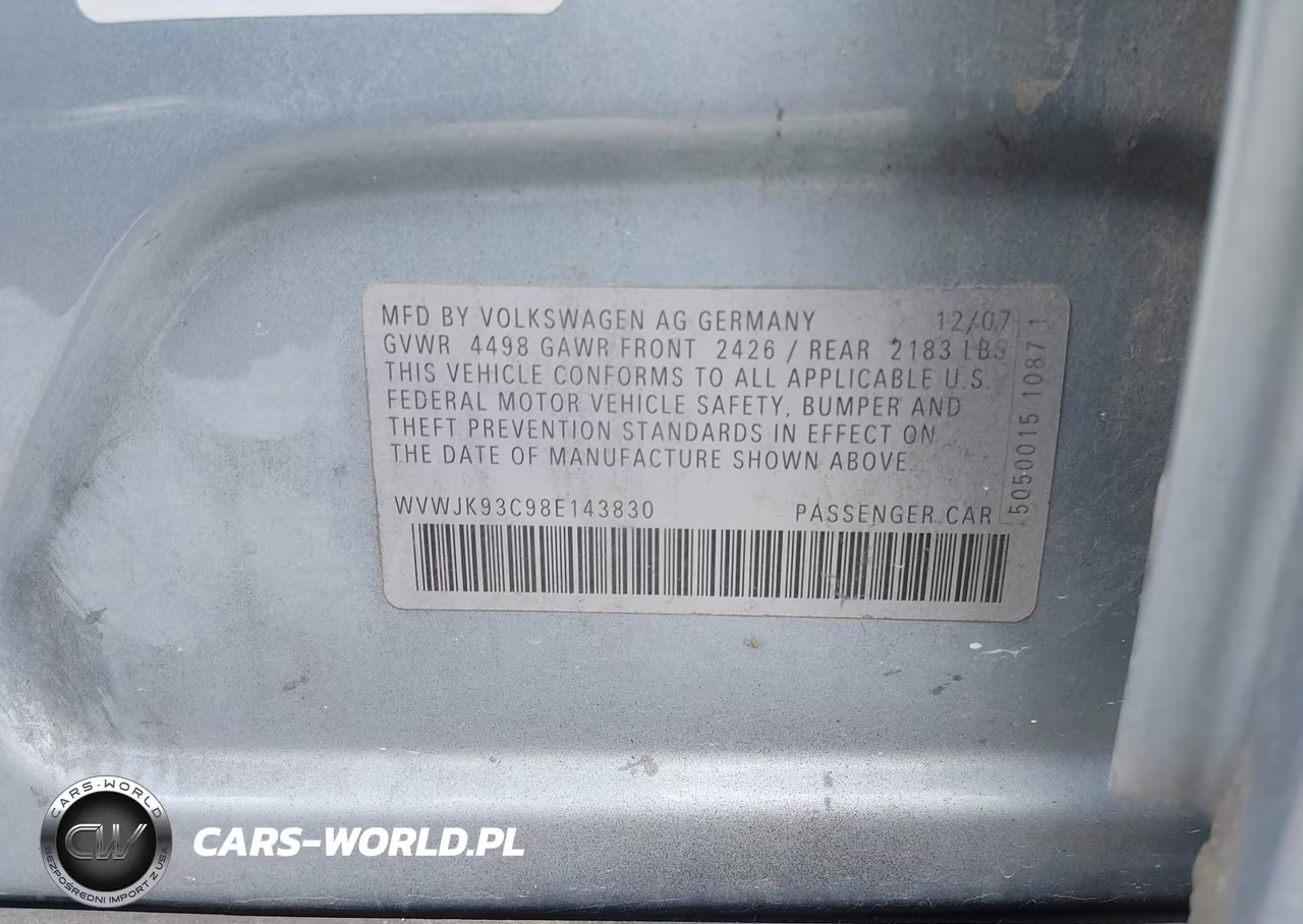 2008 Volkswagen Passat Turbo VIN:WVWJK93C98E143830 - 9