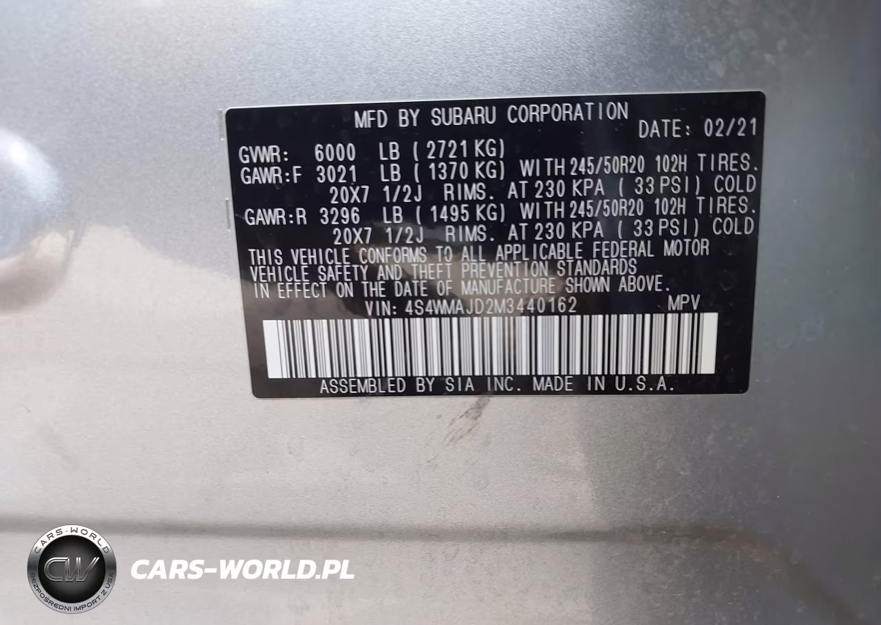 2021 Subaru Ascent Limited VIN:4S4WMAJD2M3440162 - 9