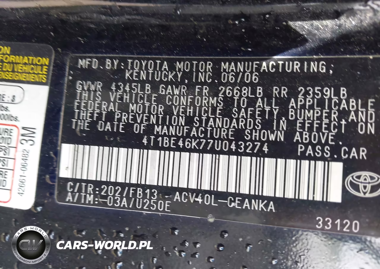 2007 Toyota Camry Le VIN:4T1BE46K77U043274 - 9