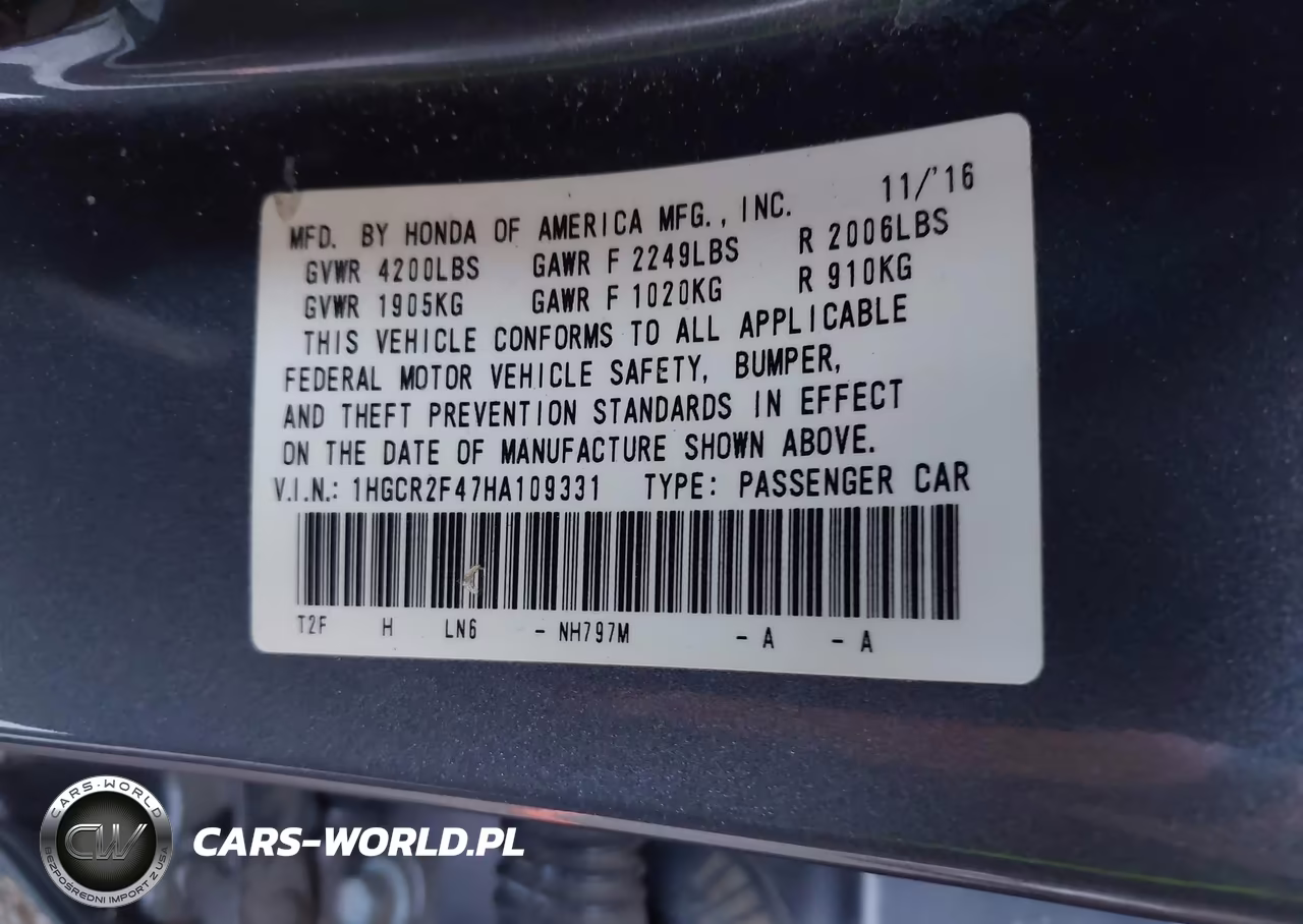 2017 Honda Accord Lx VIN:1HGCR2F47HA109331 - 9