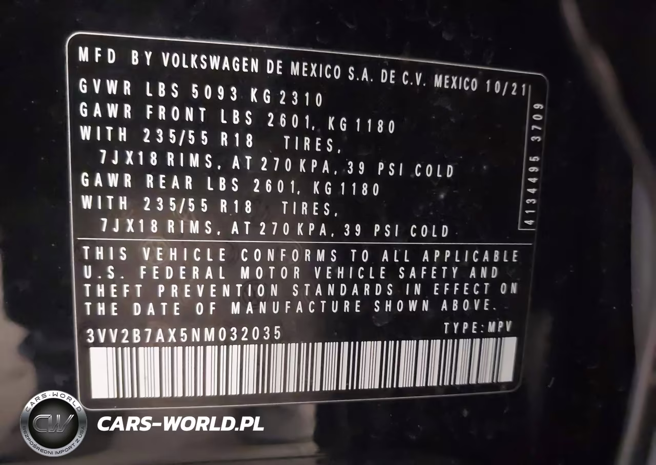 2022 Volkswagen Tiguan 2.0T Se VIN:3VV2B7AX5NM032035 - 9