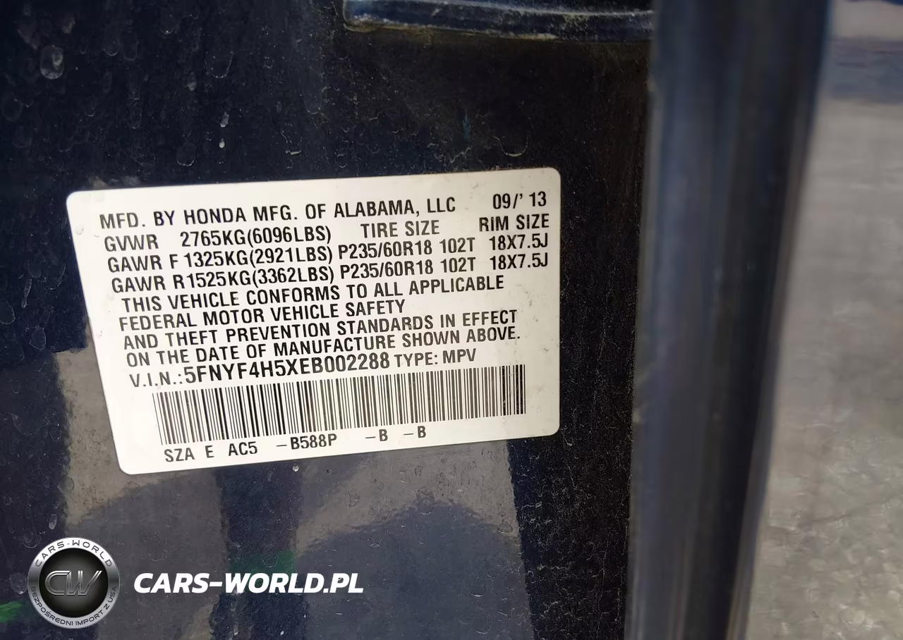 2014 Honda Pilot Ex-L VIN:5FNYF4H5XEB002288 - 9