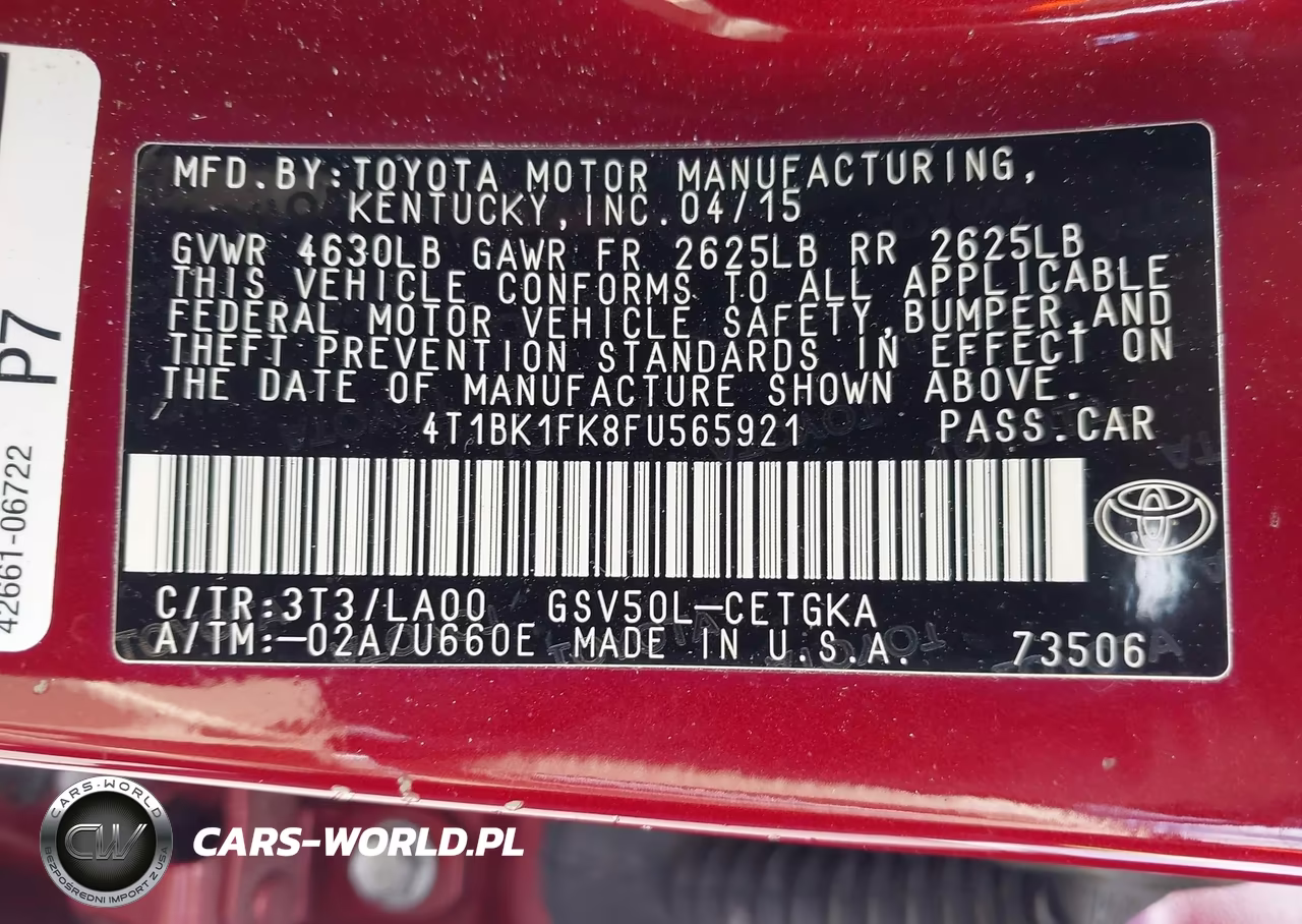 2015 Toyota Camry Xle V6 VIN:4T1BK1FK8FU565921 - 9