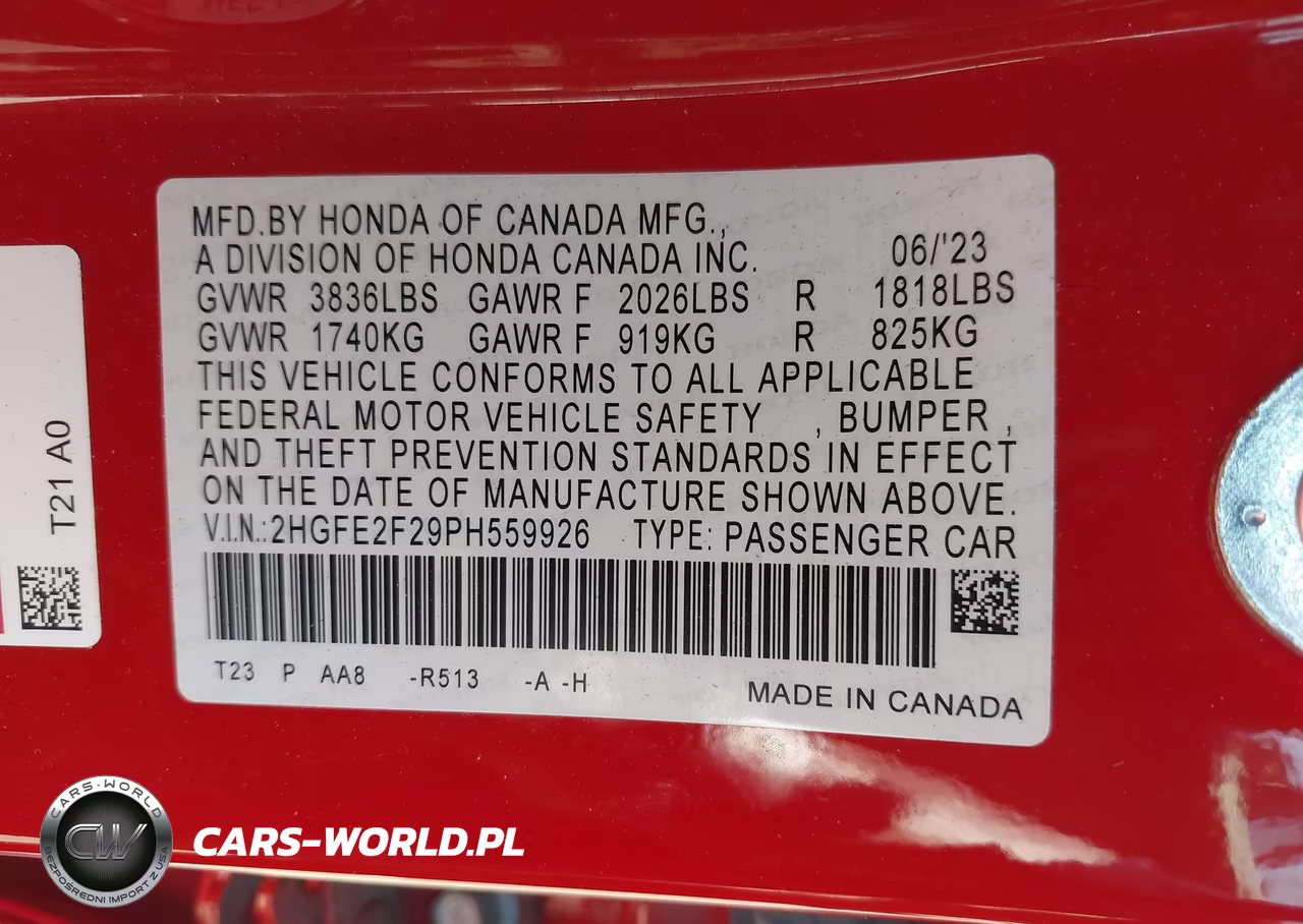 2023 Honda Civic Lx VIN:2HGFE2F29PH559926 - 9