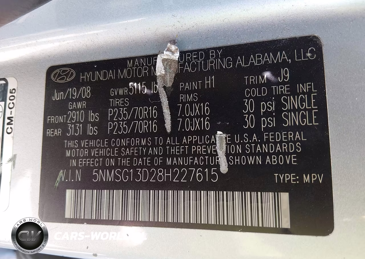 2008 Hyundai Santa Fe Gls VIN:5NMSG13D28H227615 - 9