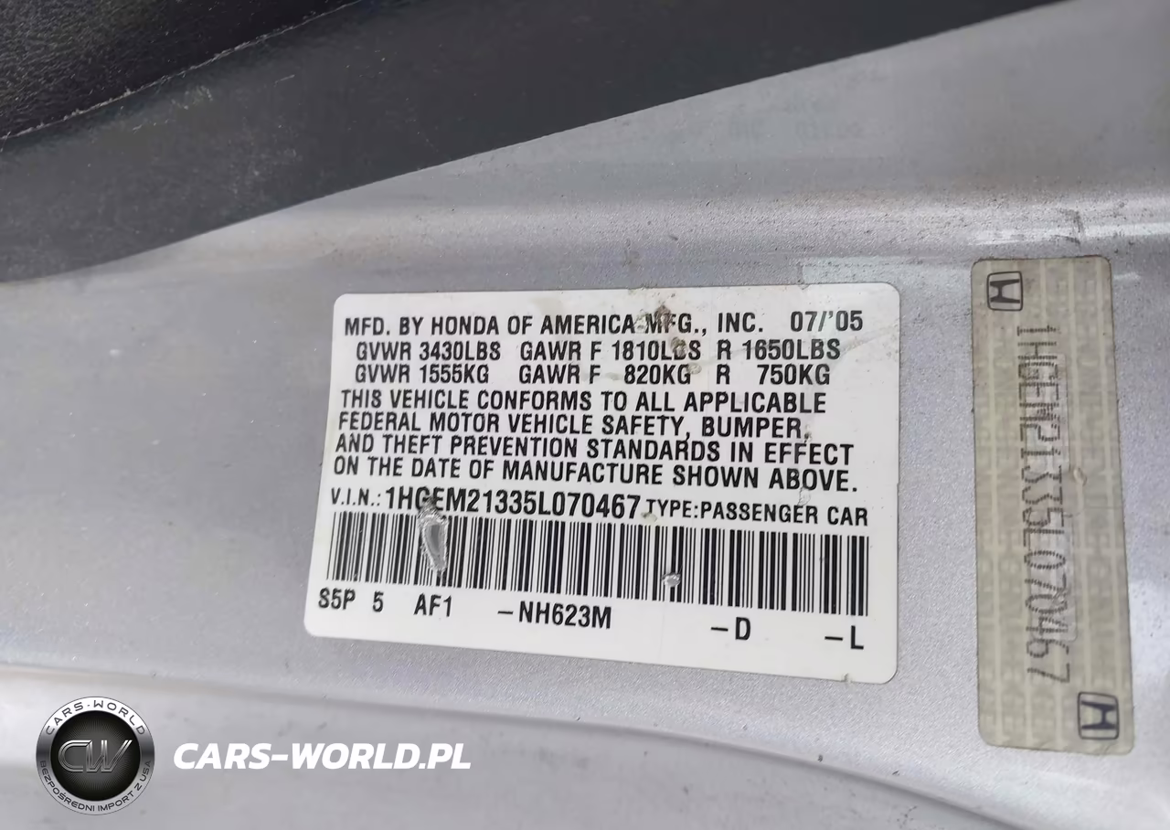 2005 Honda Civic Vp VIN:1HGEM21335L070467 - 9