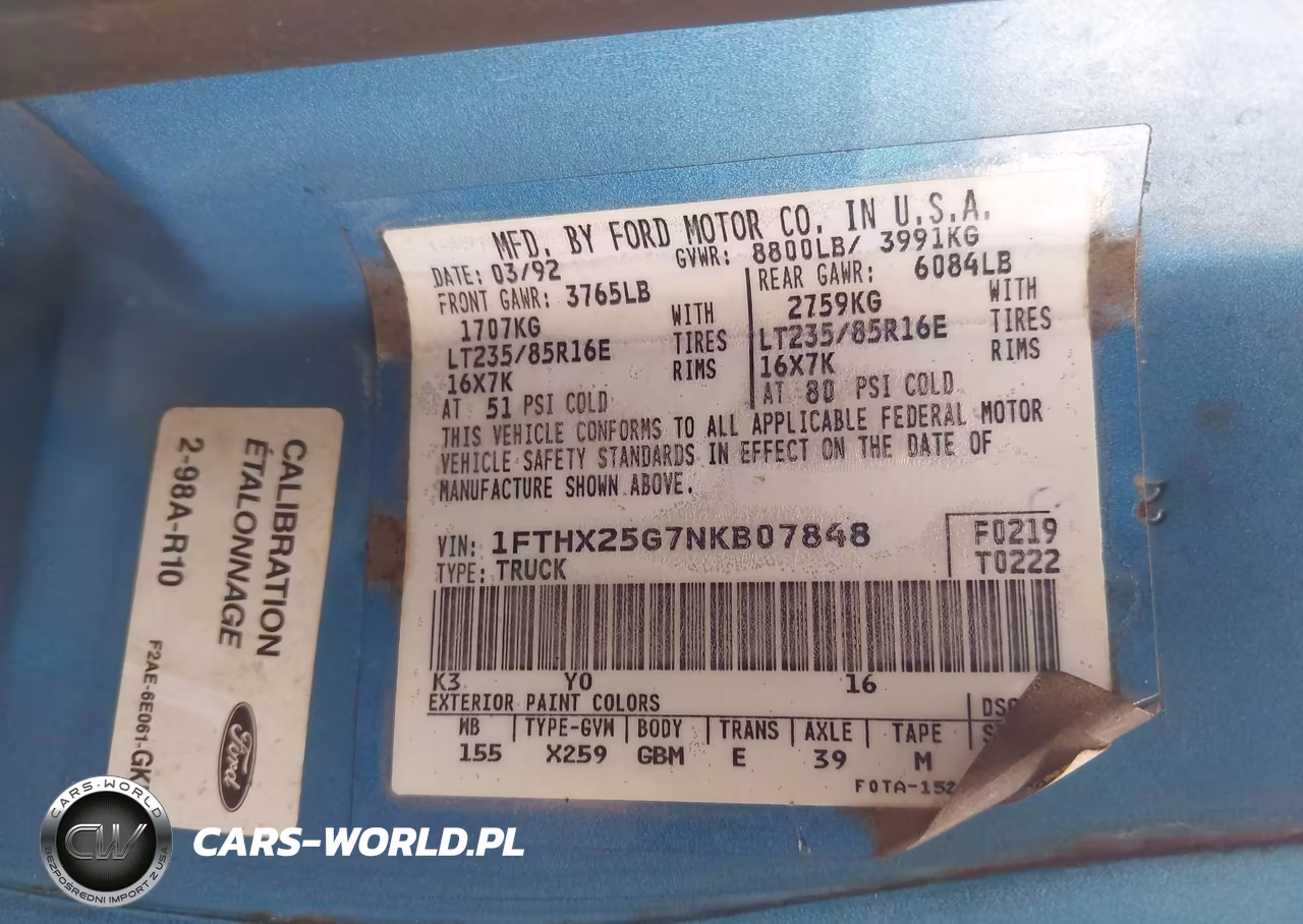 1992 Ford F250 VIN:1FTHX25G7NKB07848 - 9