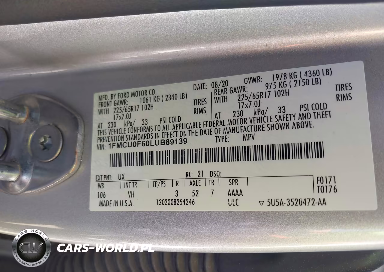 2020 Ford Escape S VIN:1FMCU0F60LUB89139 - 9