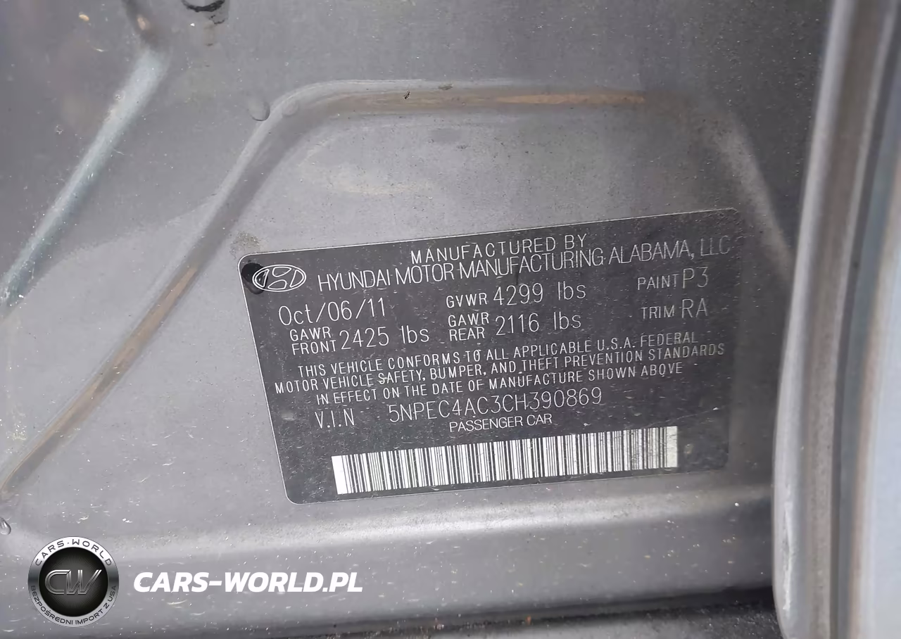 2012 Hyundai Sonata Se VIN:5NPEC4AC3CH390869 - 9