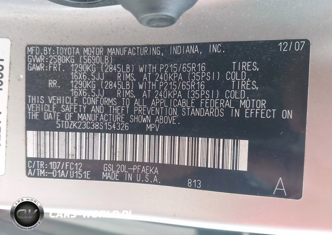 2008 Toyota Sienna Le VIN:5TDZK23C38S154326 - 9