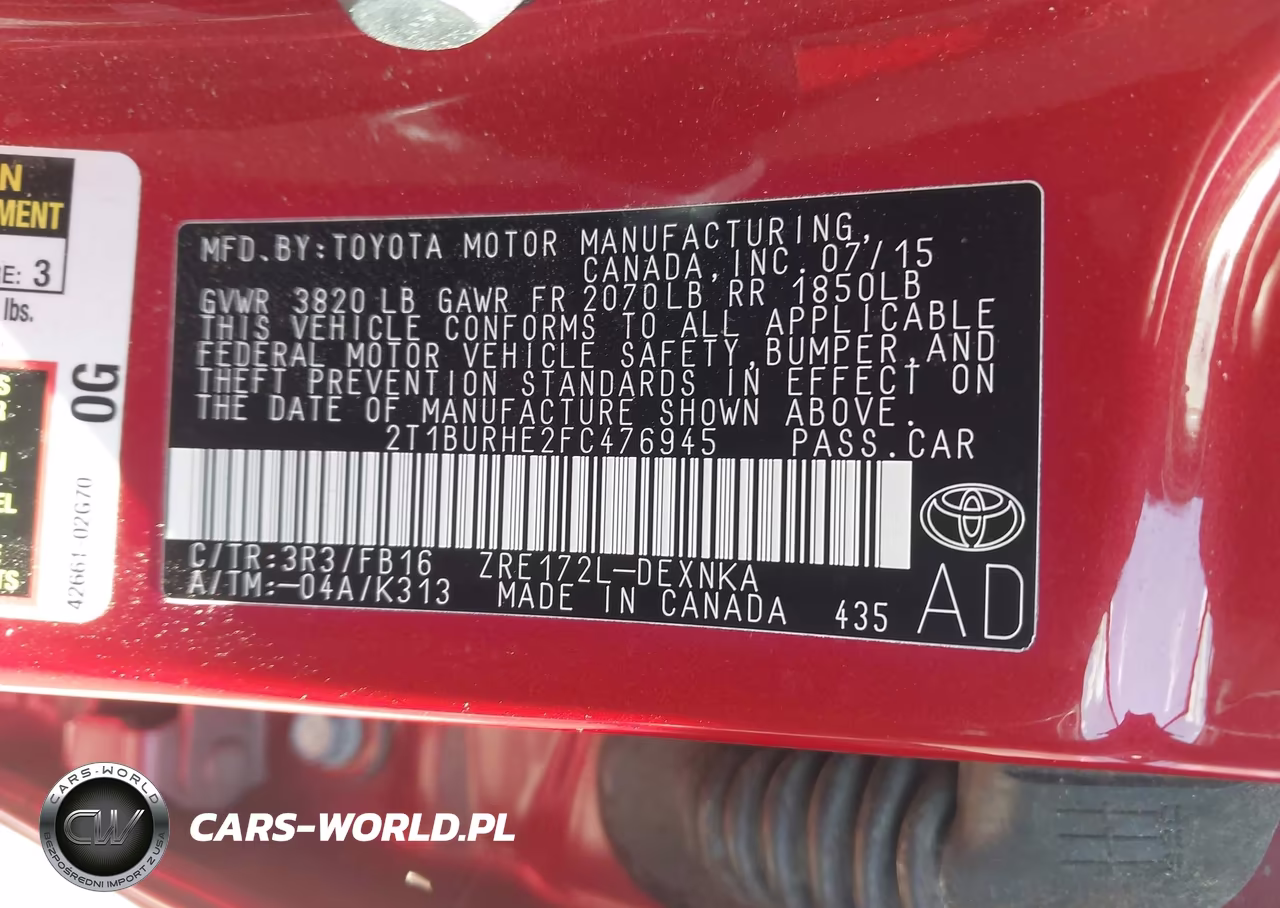 TOYOTA COROLLA VIN:2T1BURHE2FC476945 - 9