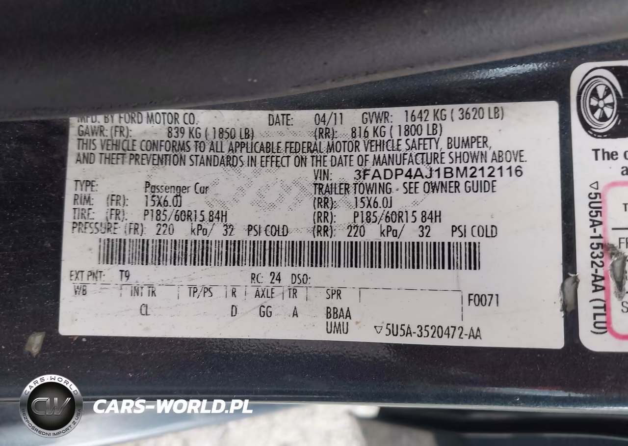 2011 Ford Fiesta S VIN:3FADP4AJ1BM212116 - 9