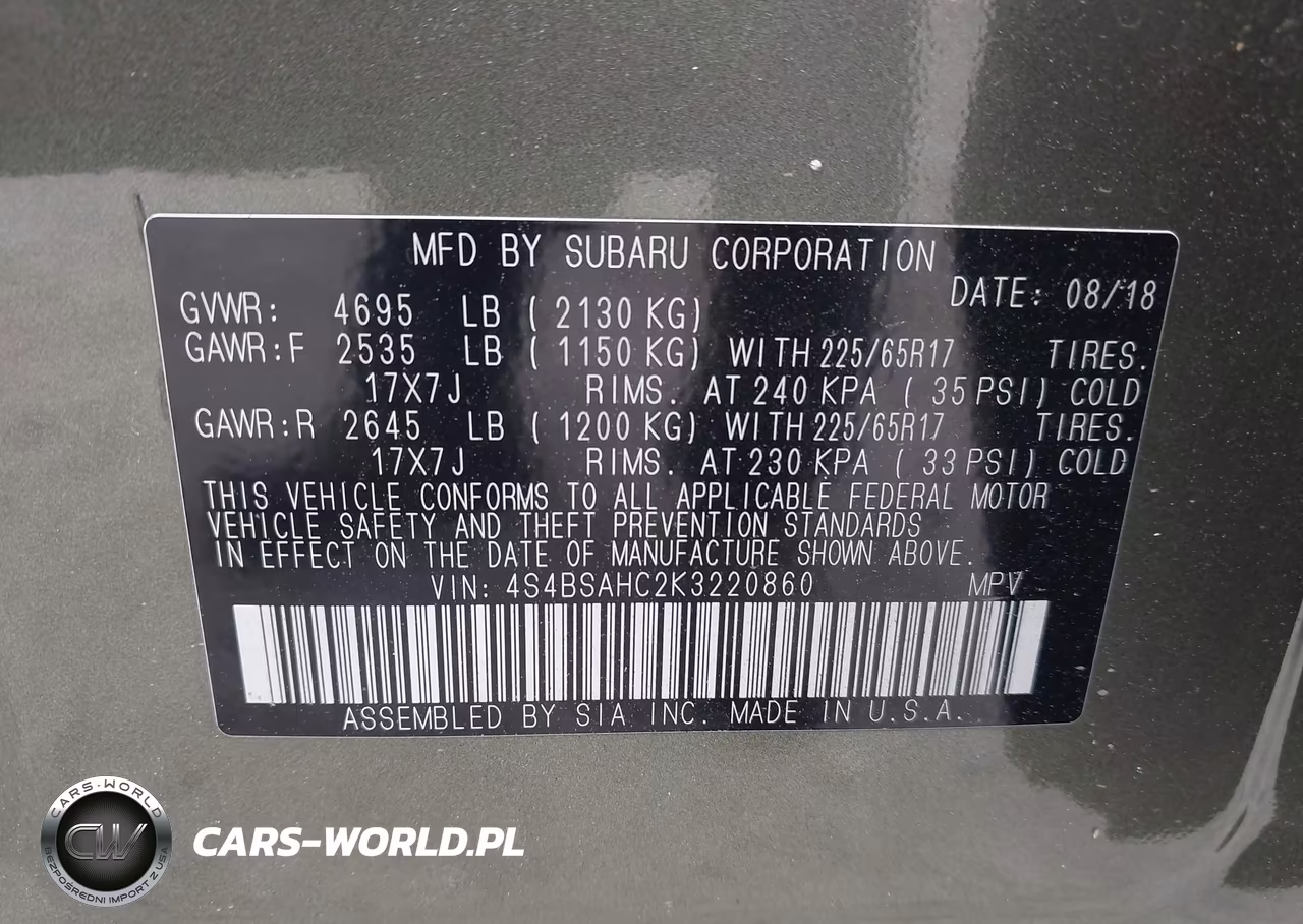 2019 Subaru Outback 2.5I Premium VIN:4S4BSAHC2K3220860 - 9