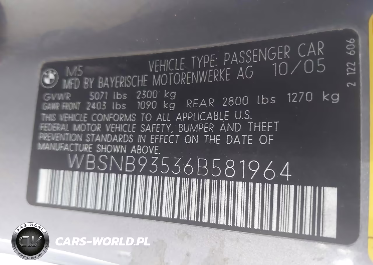 2006 BMW M5 VIN:WBSNB93536B581964 - 9