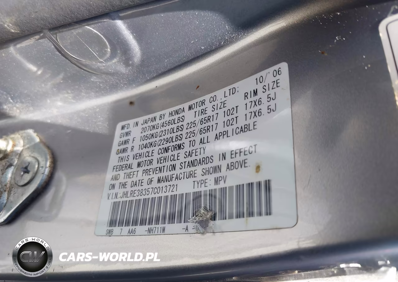 2007 Honda Cr-V Lx VIN:JHLRE38357C013721 - 9
