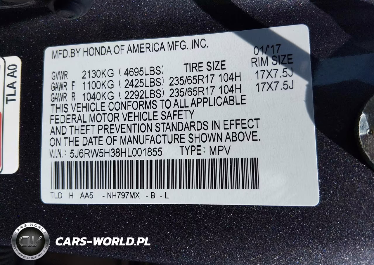 2017 Honda Cr-V Lx VIN:5J6RW5H38HL001855 - 9