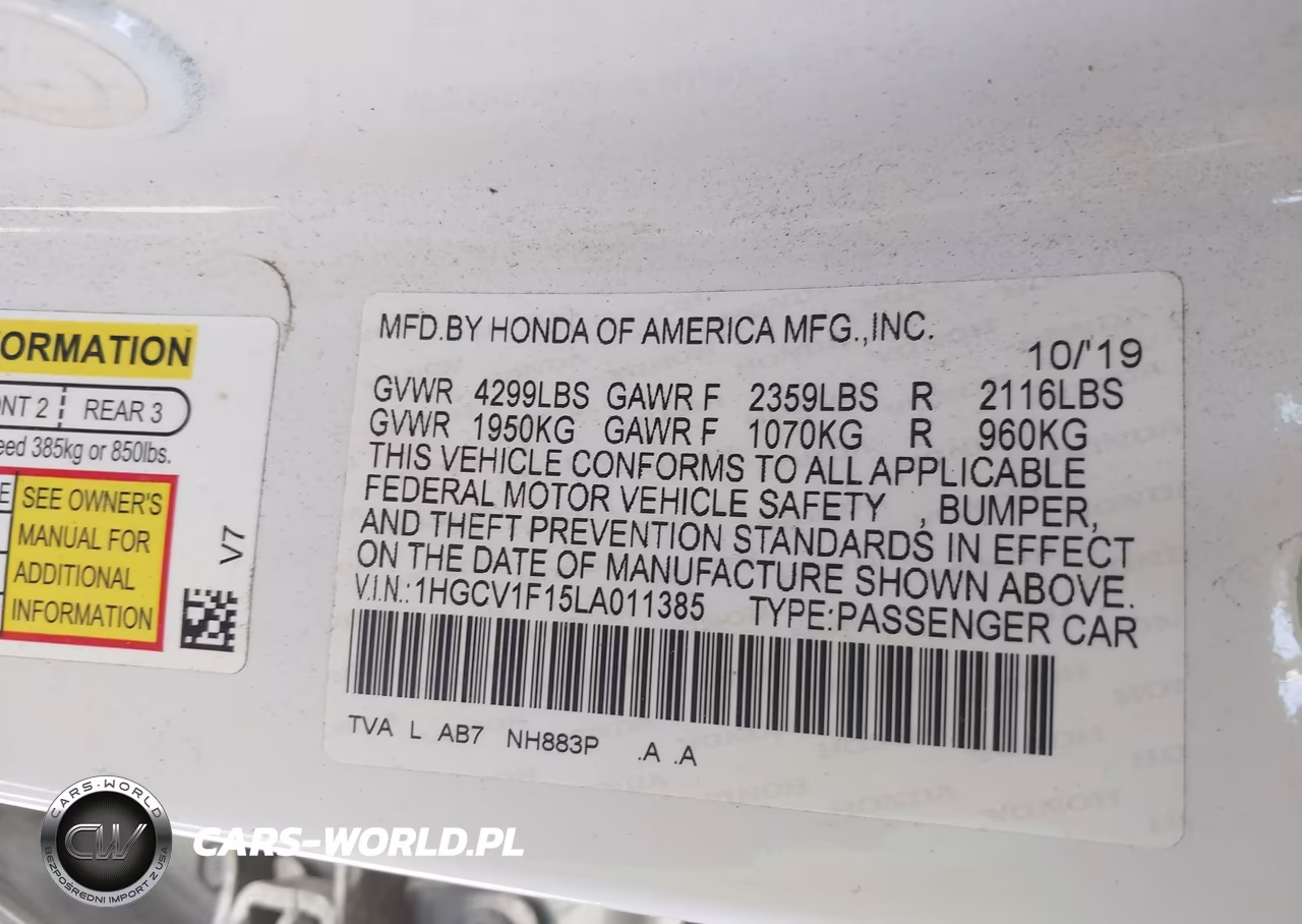 2020 Honda Accord Lx VIN:1HGCV1F15LA011385 - 9