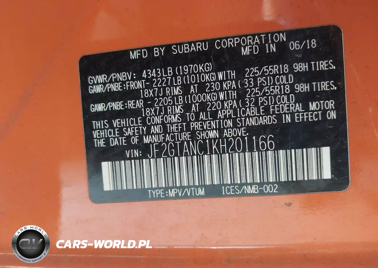 2019 Subaru Crosstrek 2.0I Limited VIN:JF2GTANC1KH201166 - 9