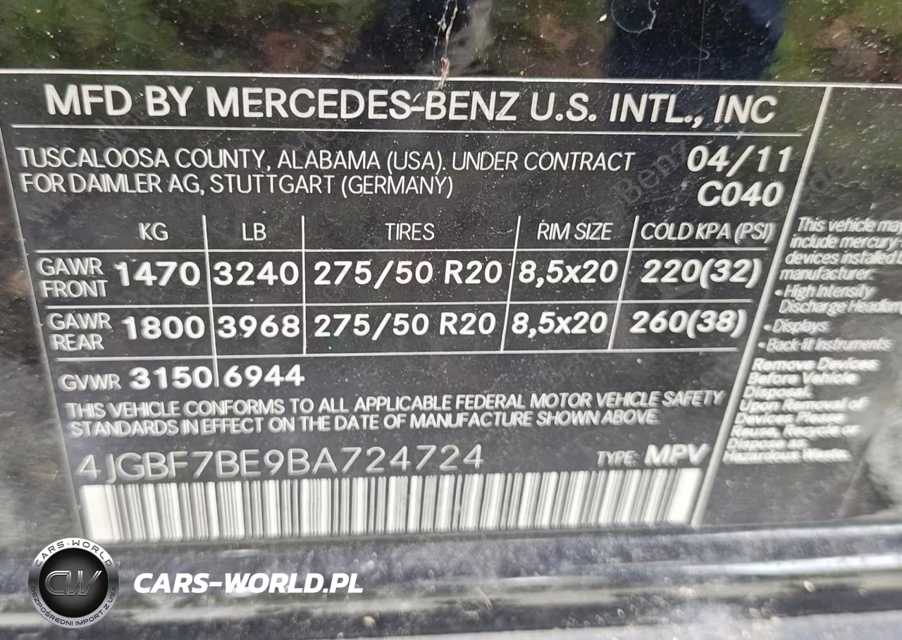 2011 Mercedes-Benz Gl 450 4Matic VIN:4JGBF7BE9BA724724 - 9