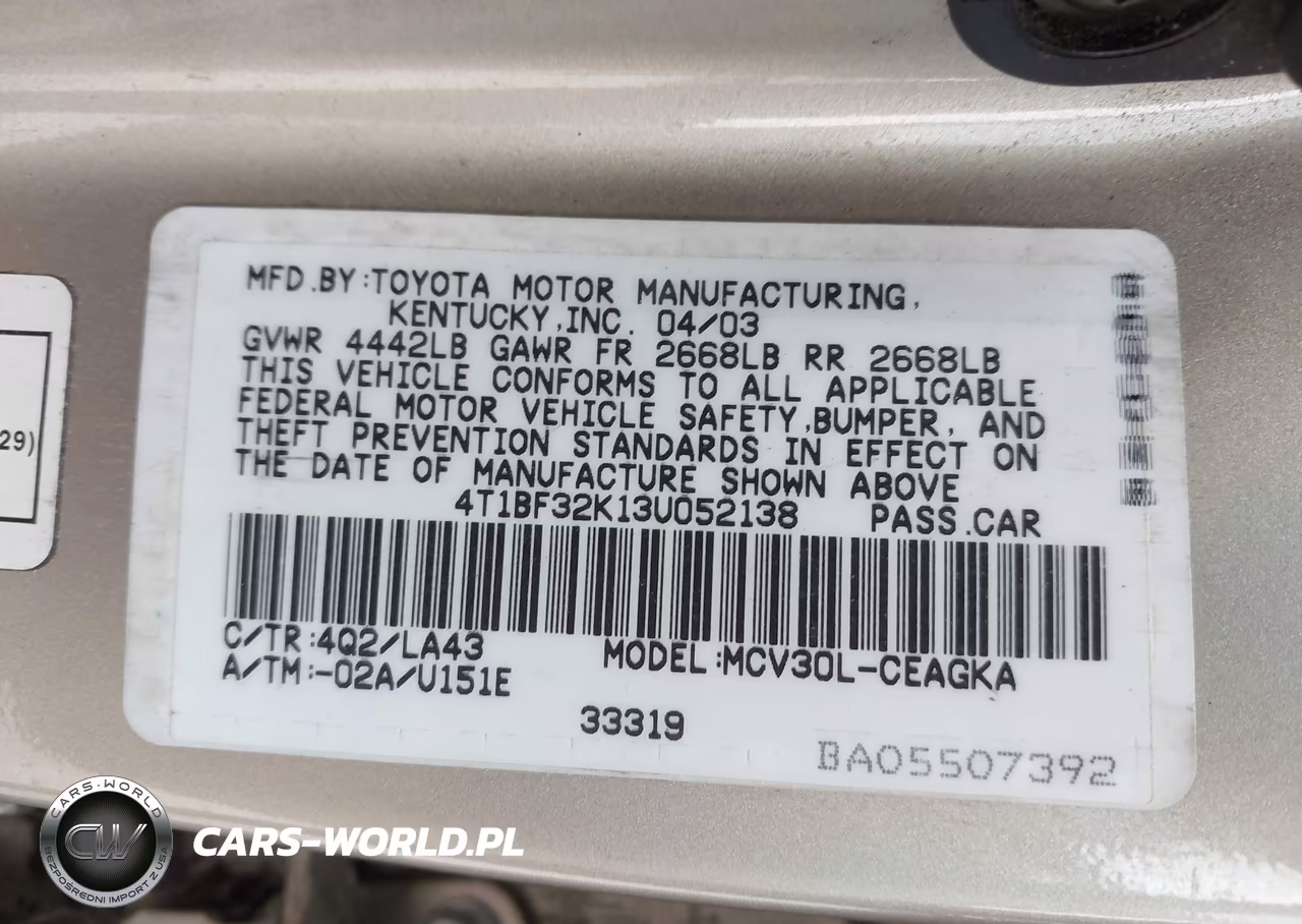 2003 Toyota Camry Xle V6 VIN:4T1BF32K13U052138 - 9