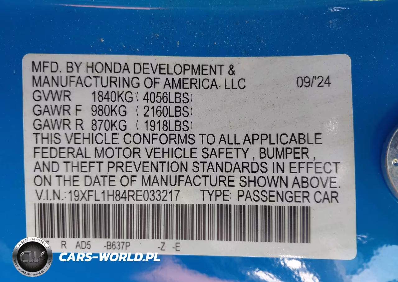 2024 Honda Civic Sport Touring VIN:19XFL1H84RE033217 - 9