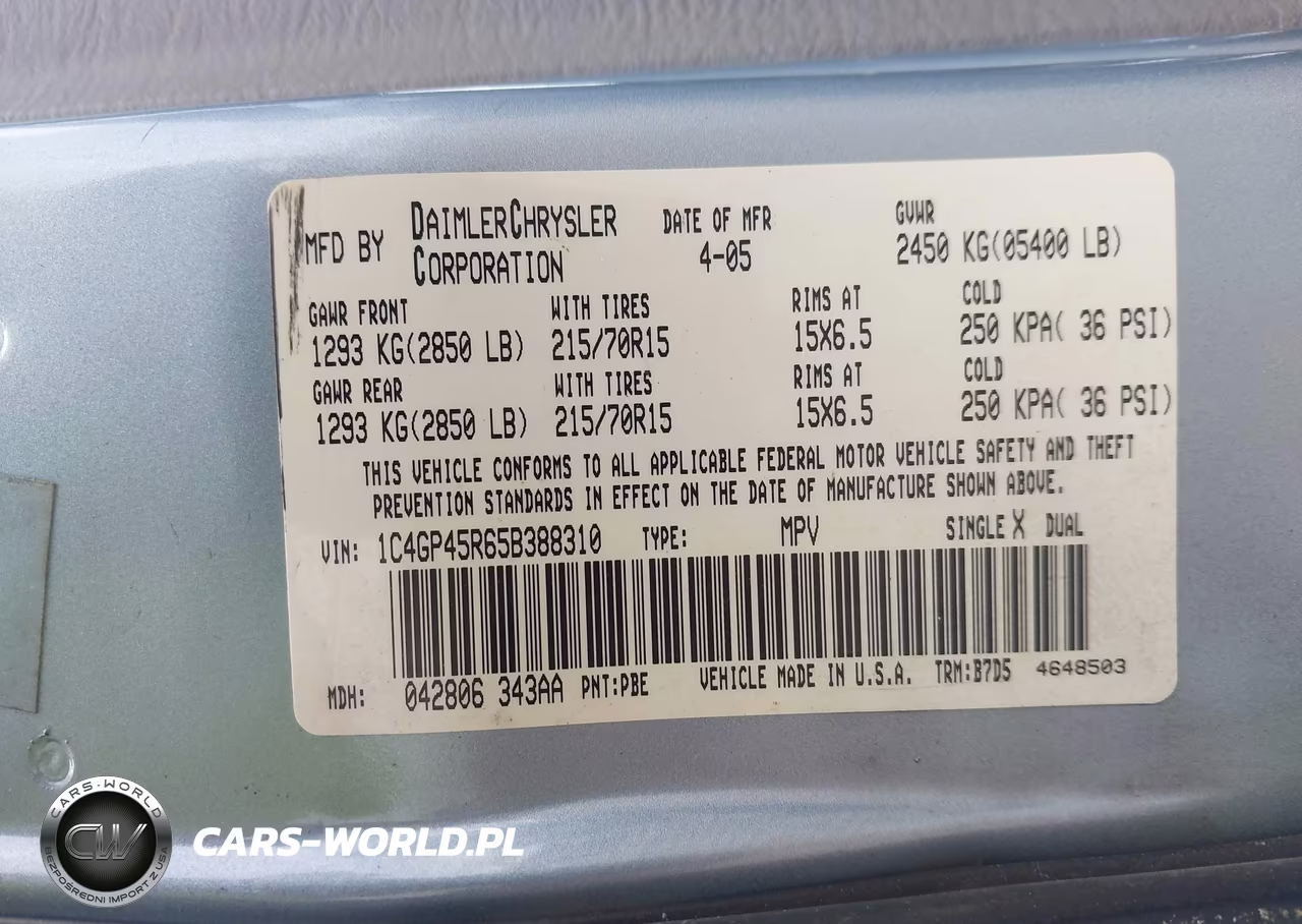 2005 Chrysler Town & Country VIN:1C4GP45R65B388310 - 9