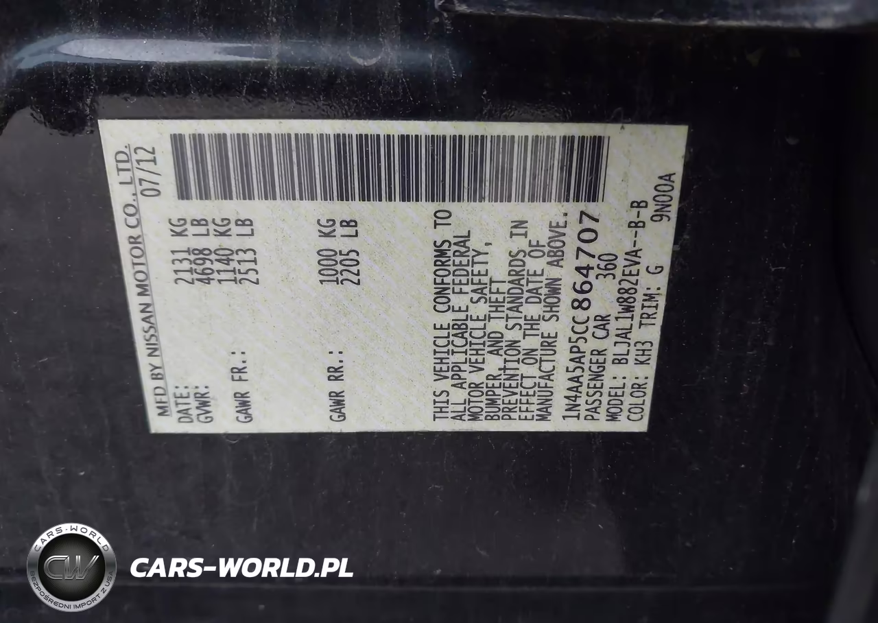 2012 Nissan Maxima 3.5 Sv VIN:1N4AA5AP5CC864707 - 9