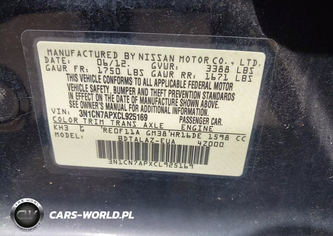 2012 Nissan Versa 1.6 S VIN:3N1CN7APXCL925169 - 9