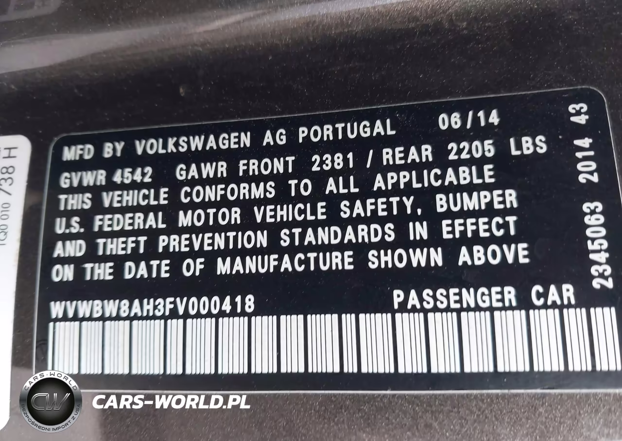 2015 Volkswagen Eos Komfort Edition VIN:WVWBW8AH3FV000418 - 9
