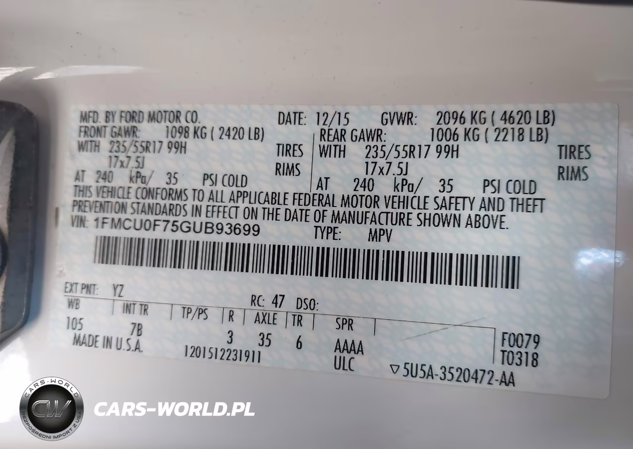 2016 Ford Escape S VIN:1FMCU0F75GUB93699 - 9