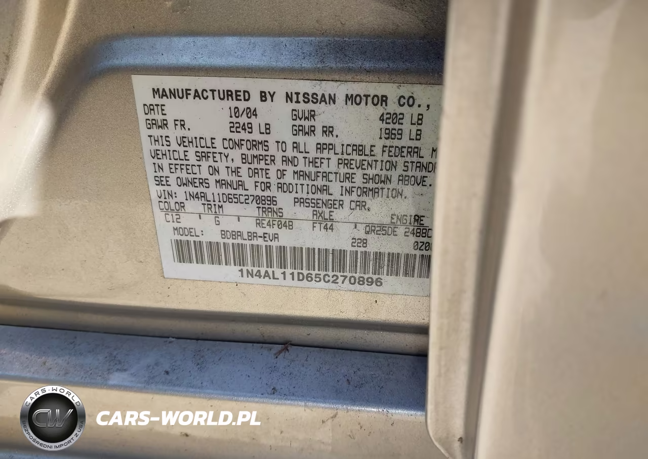 2005 Nissan Altima 2.5 S VIN:1N4AL11D65C270896 - 9
