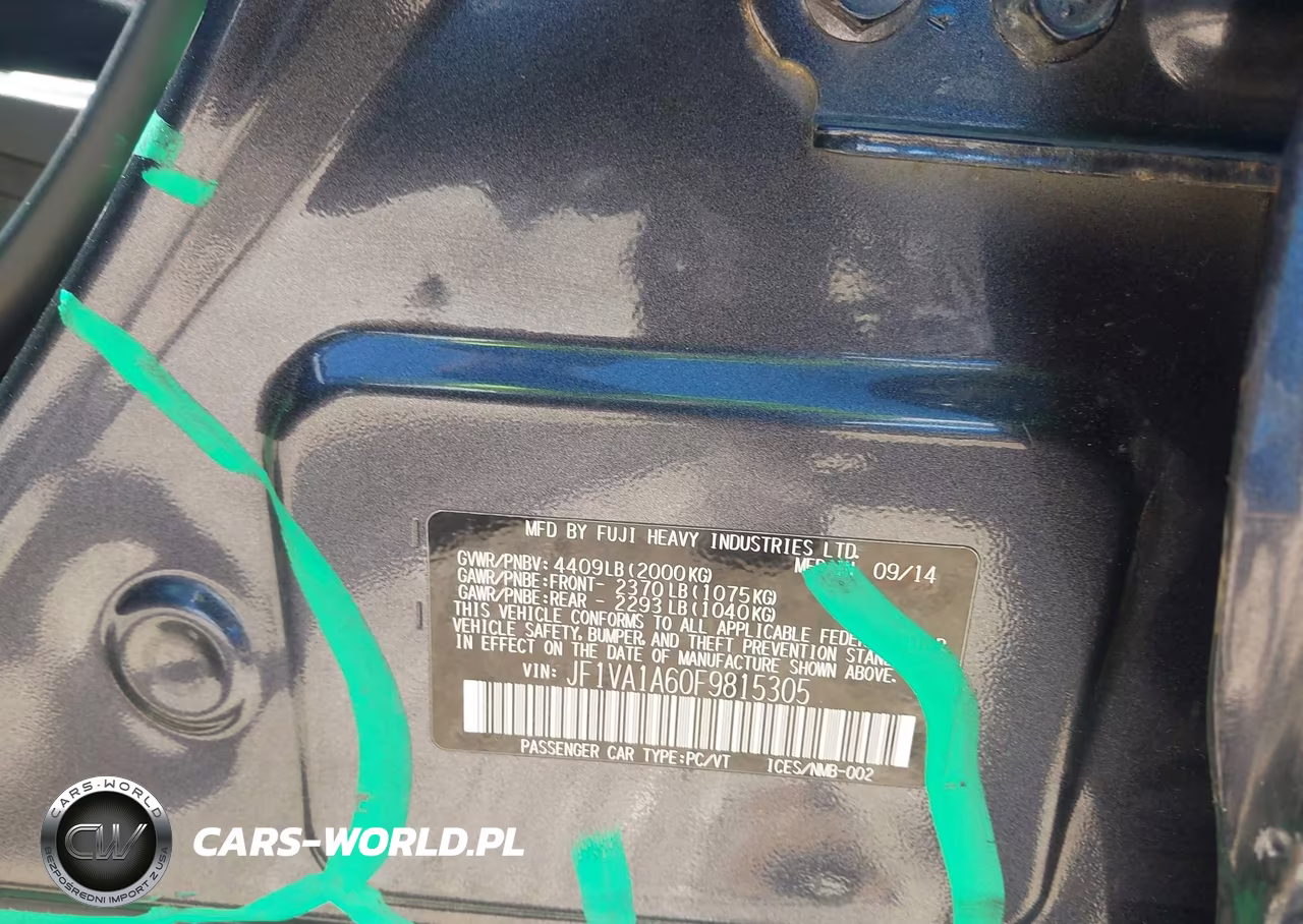 2015 Subaru Wrx VIN:JF1VA1A60F9815305 - 9