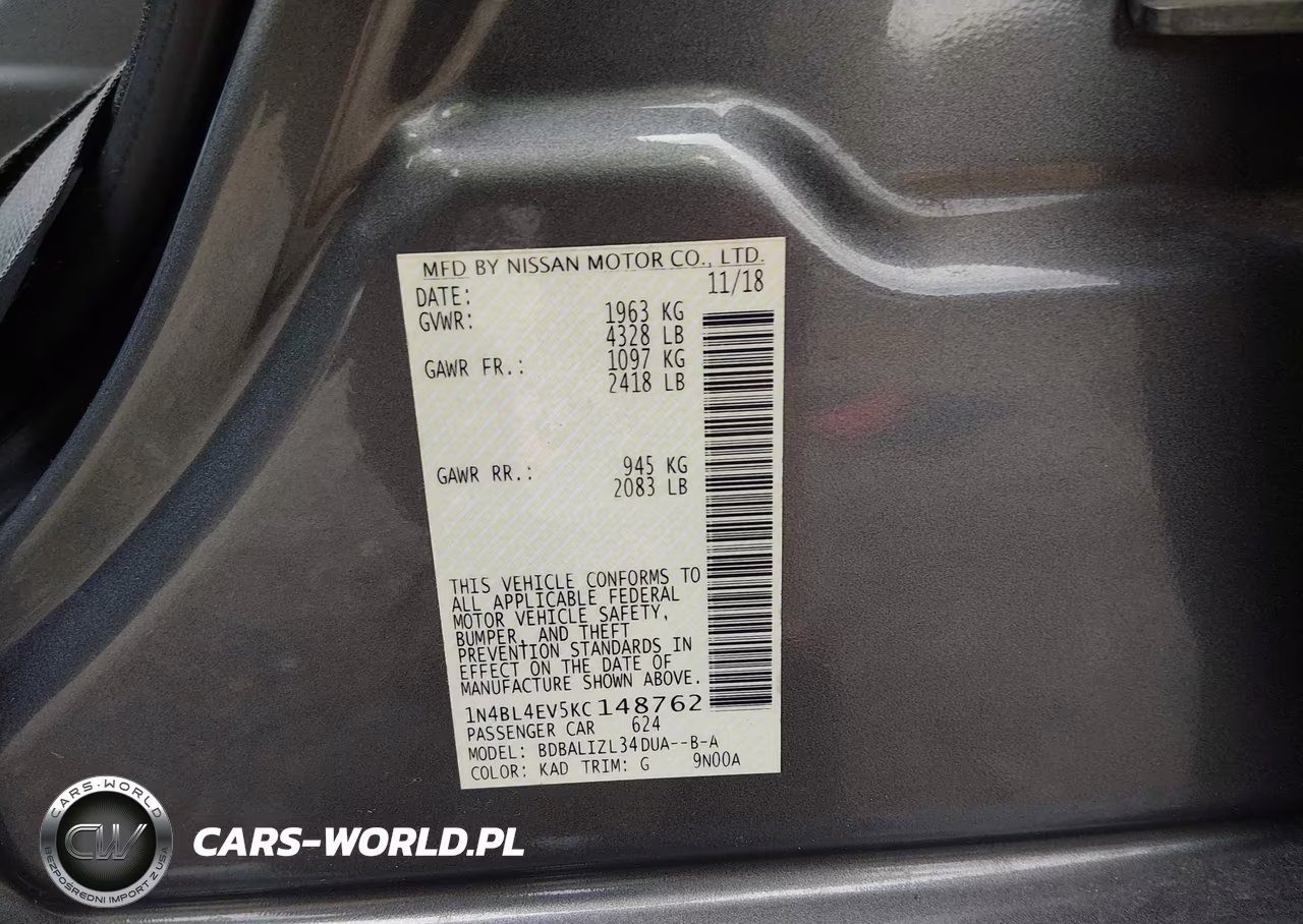 2019 Nissan Altima 2.5 Sl VIN:1N4BL4EV5KC148762 - 9