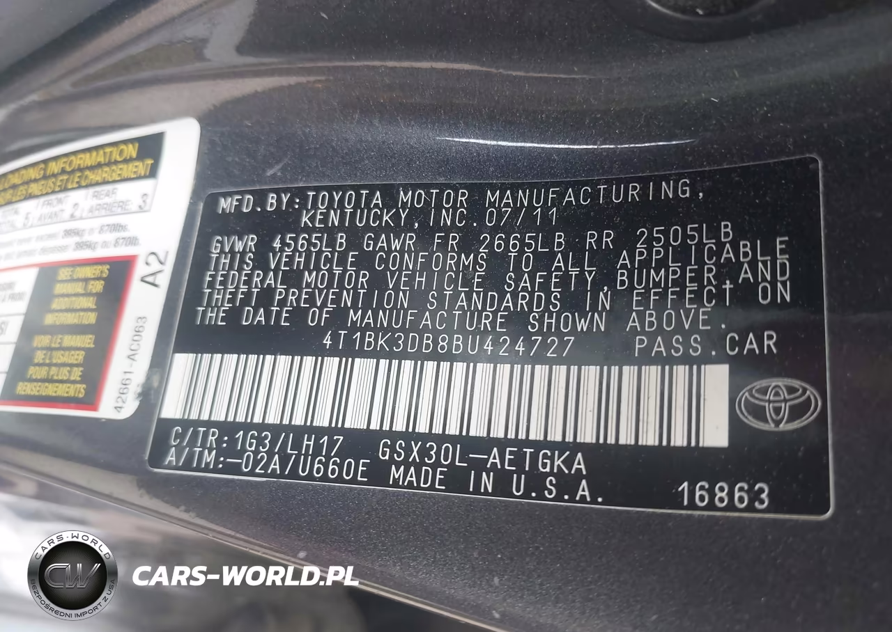 2011 Toyota Avalon VIN:4T1BK3DB8BU424727 - 9