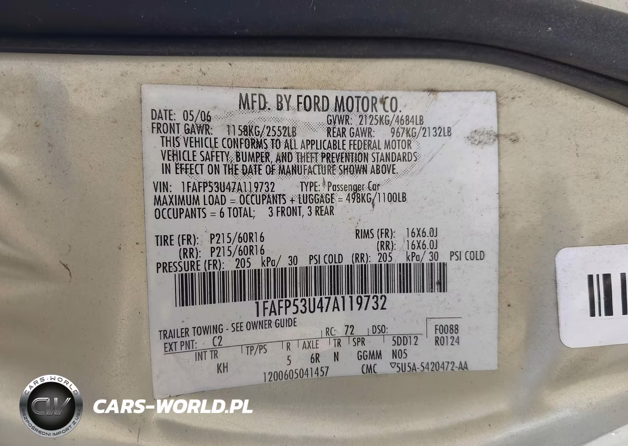 2007 Ford Taurus Se VIN:1FAFP53U47A119732 - 9