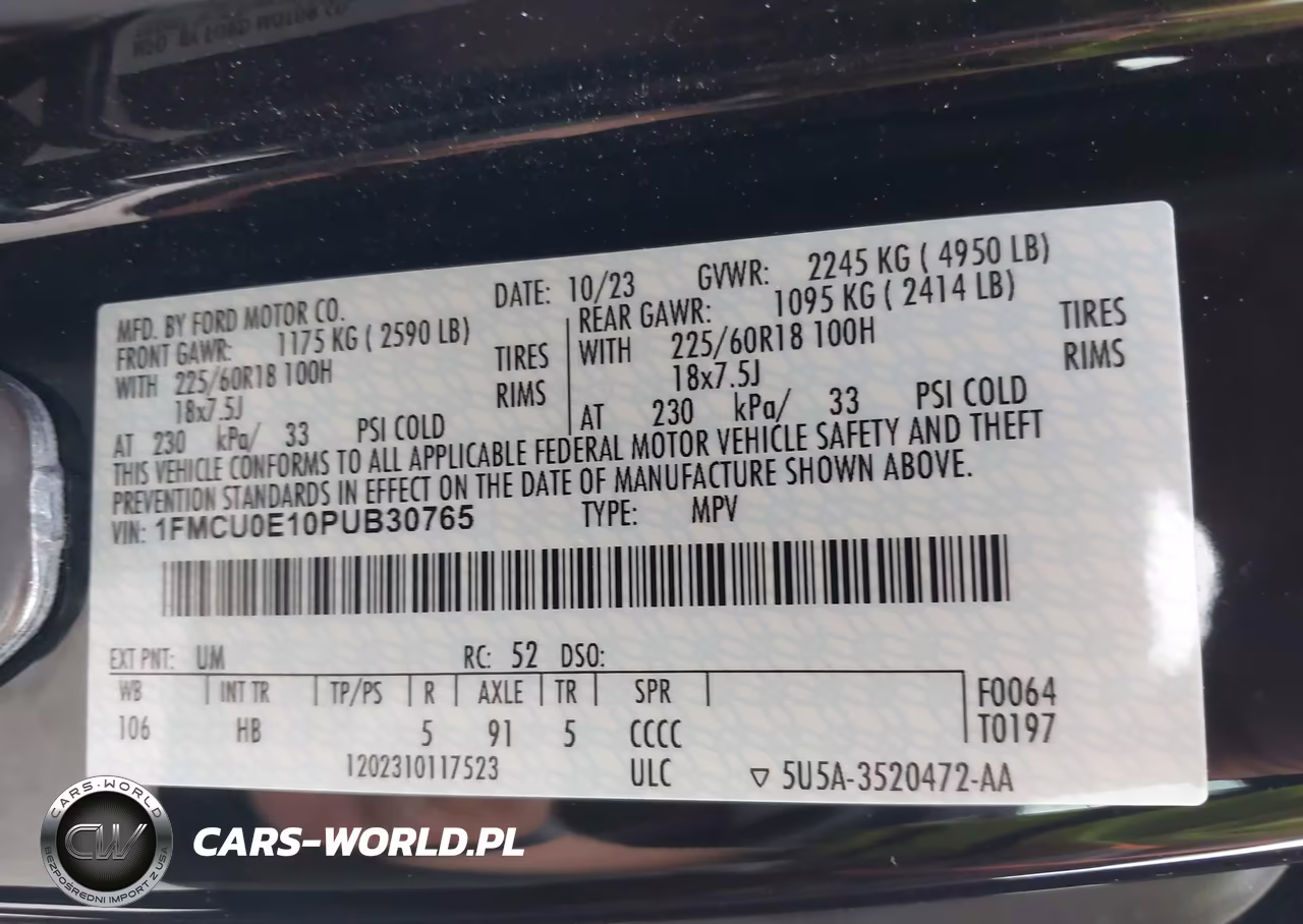 2023 Ford Escape Phev VIN:1FMCU0E10PUB30765 - 9