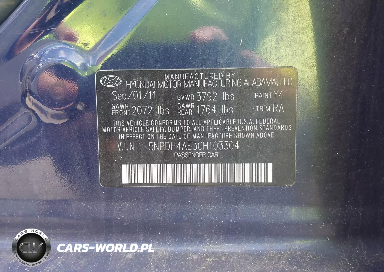 2012 Hyundai Elantra Gls VIN:5NPDH4AE3CH103304 - 9