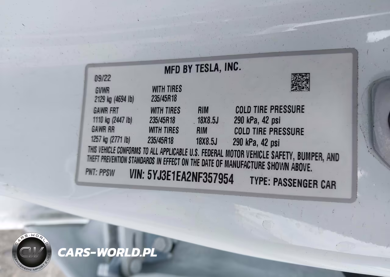2022 Tesla Model 3 Rear-Wheel Drive VIN:5YJ3E1EA2NF357954 - 9